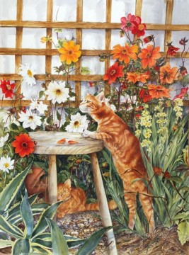 Garden Painting - yxf043bE cat BT garden